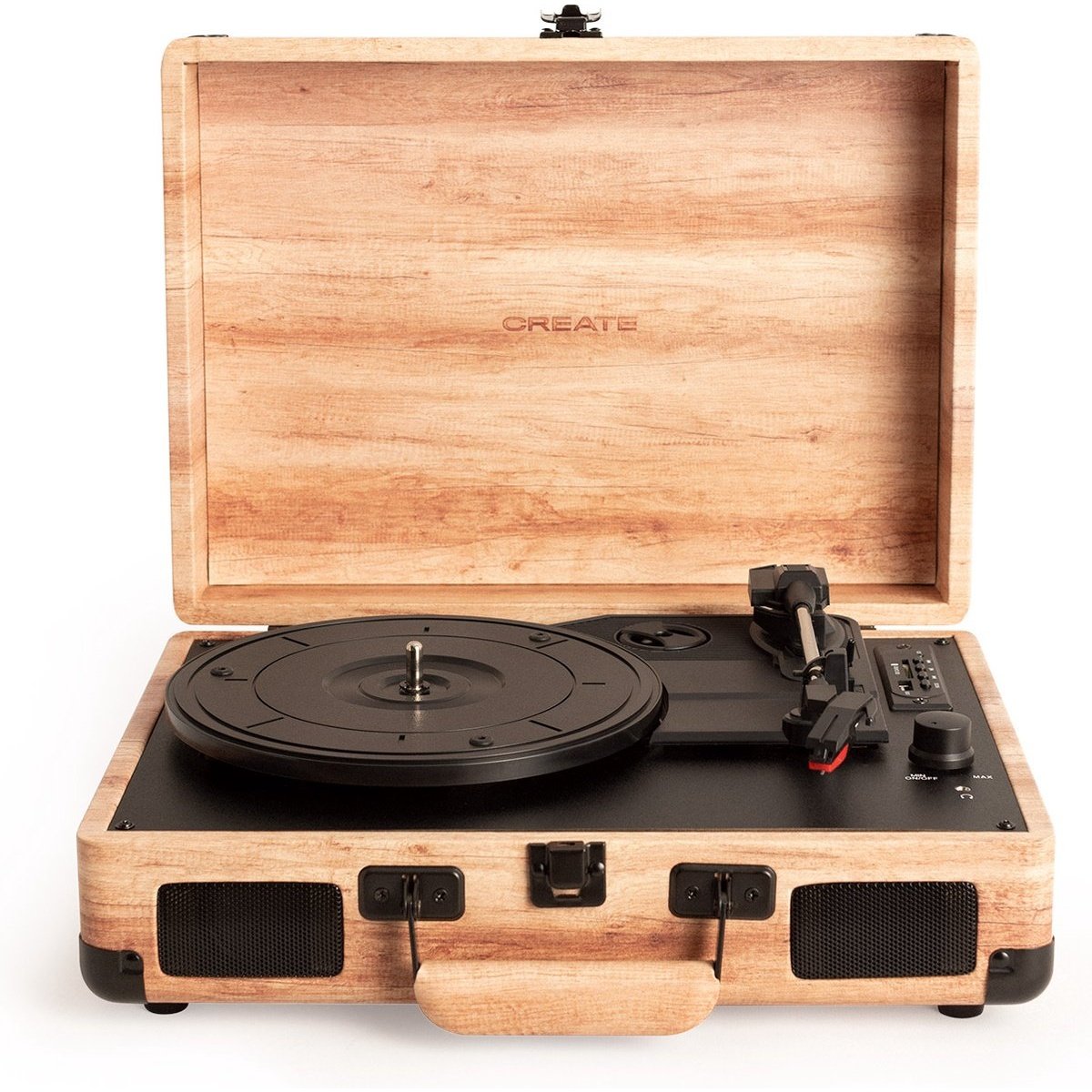 Create - Natural Wood Portable Briefcase Turntable With Bluetooth