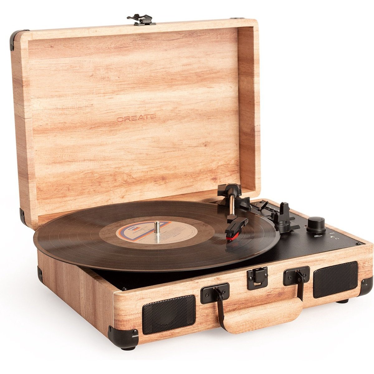 Create - Natural Wood Portable Briefcase Turntable With Bluetooth
