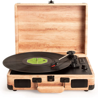 Create - Natural Wood Portable Briefcase Turntable With Bluetooth