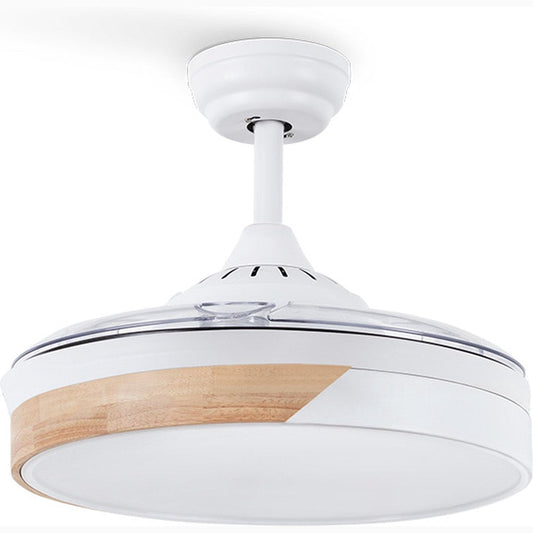 Create - Wind Clear Ceiling Fan 40w Silent Ø108cm Retractable Blades / White & Natural Wood / (With Light)