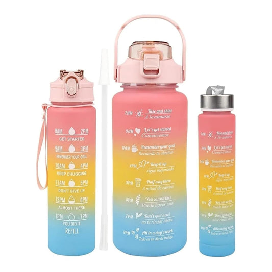 Shopytrap - 3 In 1 Plastic Motivational Water Bottles 2000 mL /900 mL / 300 mL