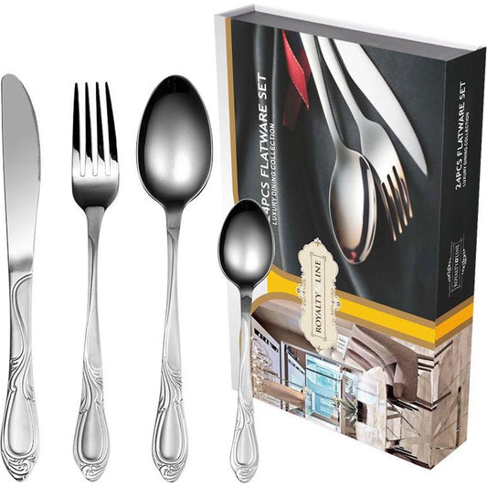 Royalty Line - Luxury 24 Piece Cutlery Sets With Gift Box - Stainless Steel /silver