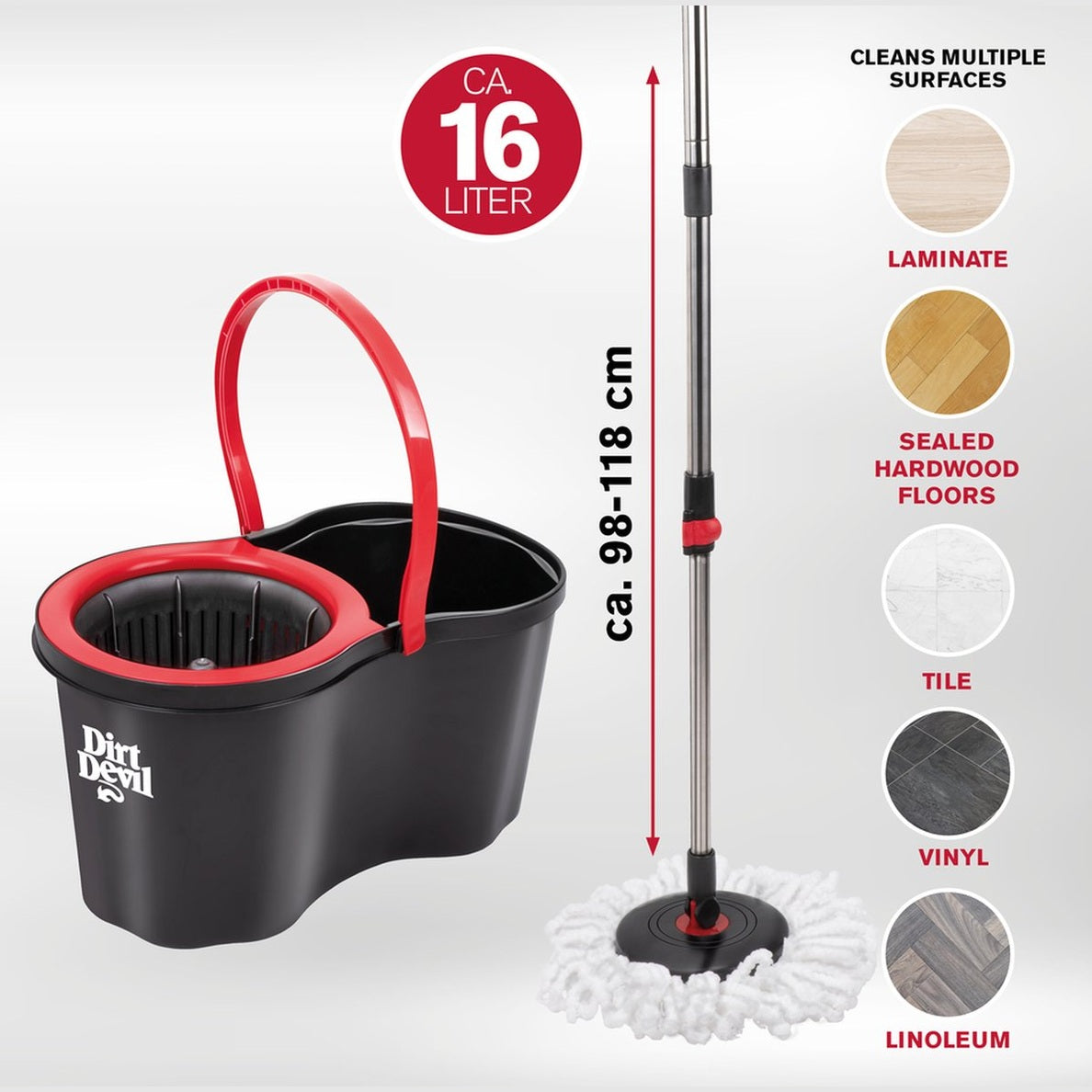 Dirt Devil - Mop System with Wringer – 16 L Bucket
