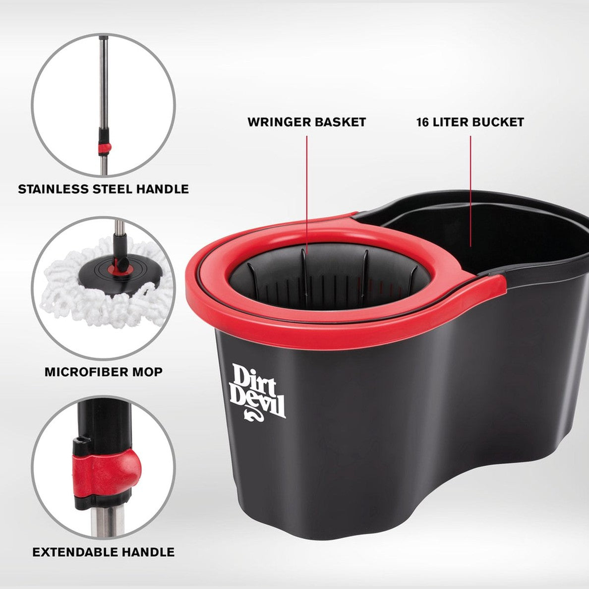 Dirt Devil - Mop System with Wringer – 16 L Bucket