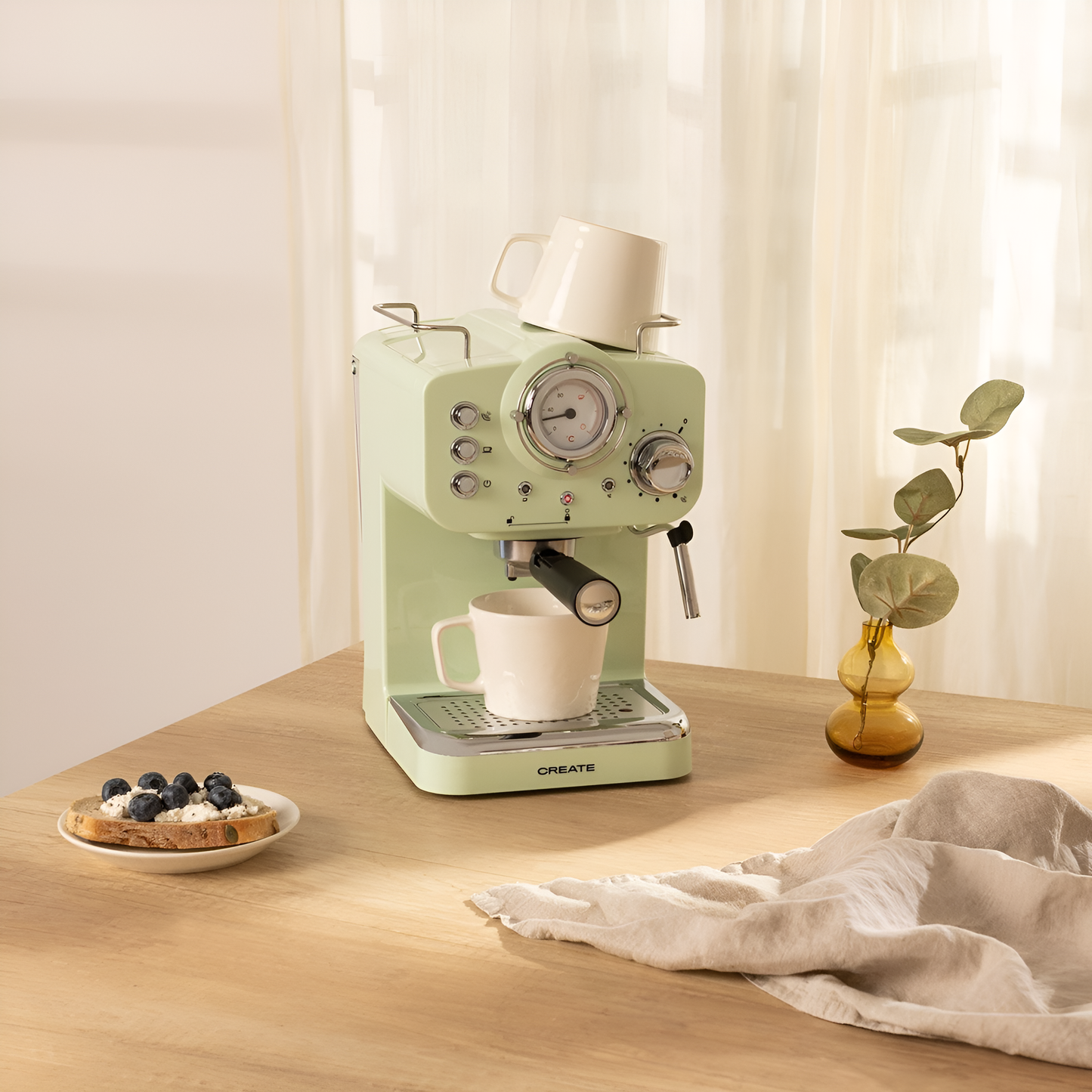 Create - Thera Retro Gloss Express Coffee Machine - Green 
