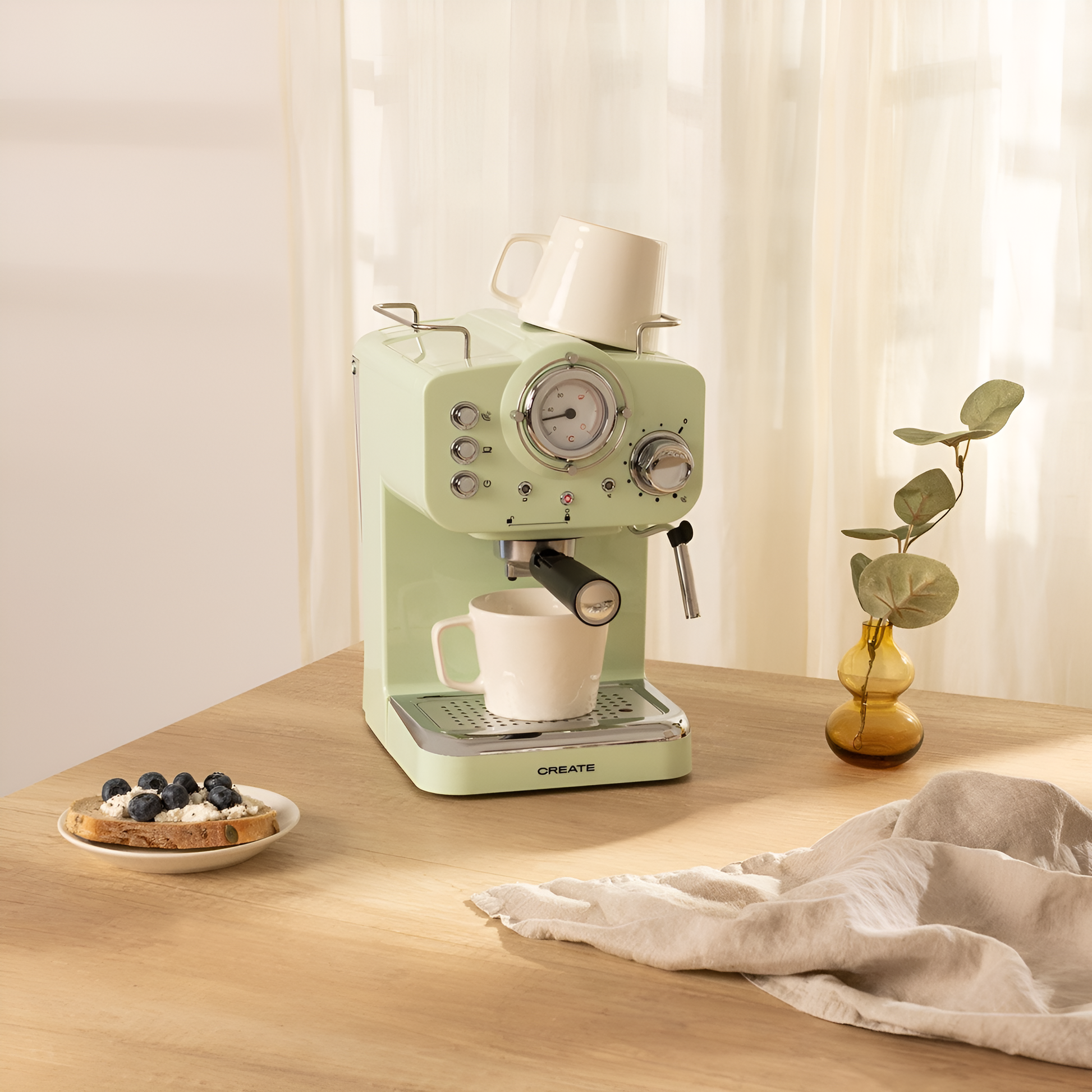 Create - Thera Retro Gloss Express Coffee Machine - Green 