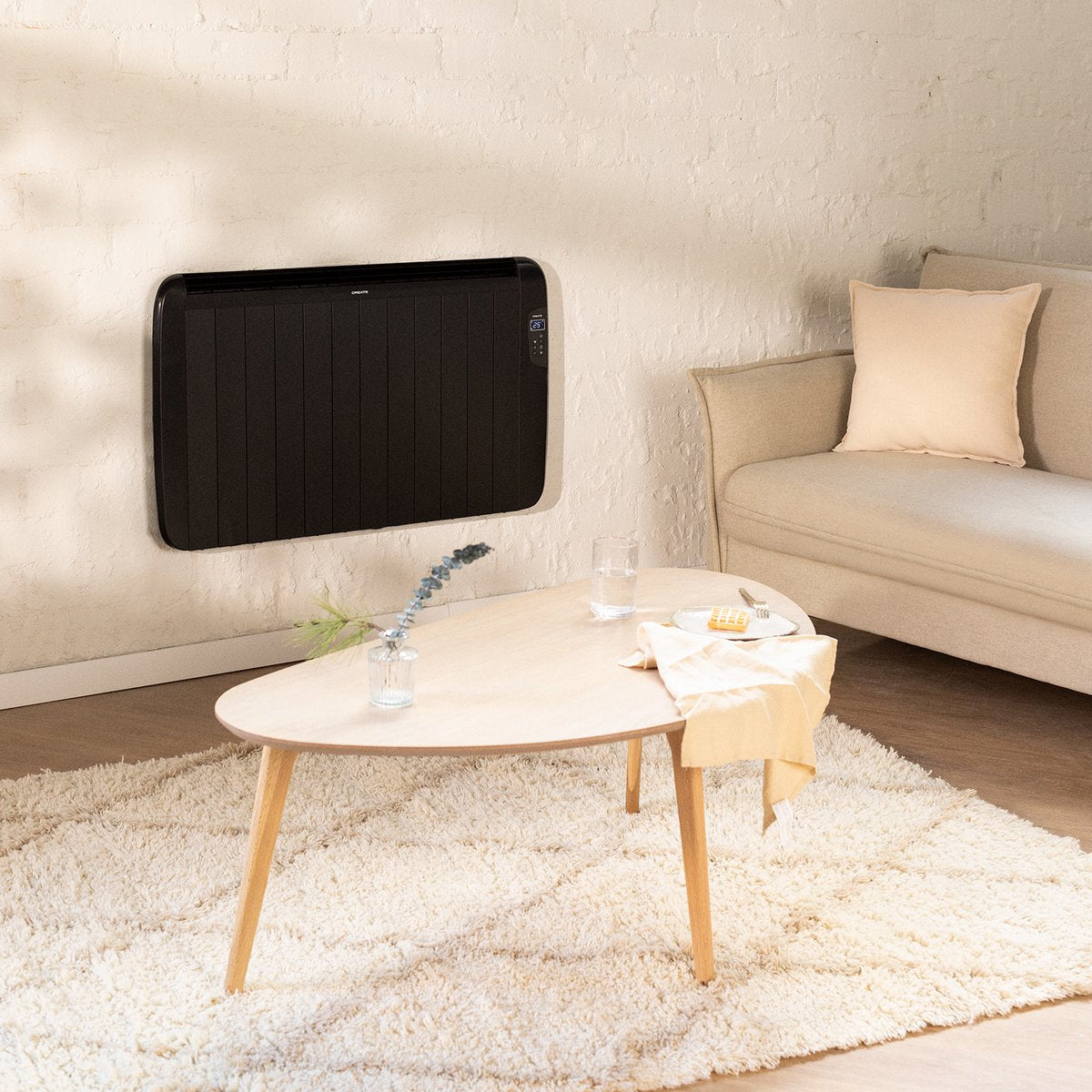 Create - WARM SLIM 1500W – Black Electric Convector Heater with WiFi, 24-Hour Timer, and Energy-Efficient Operation