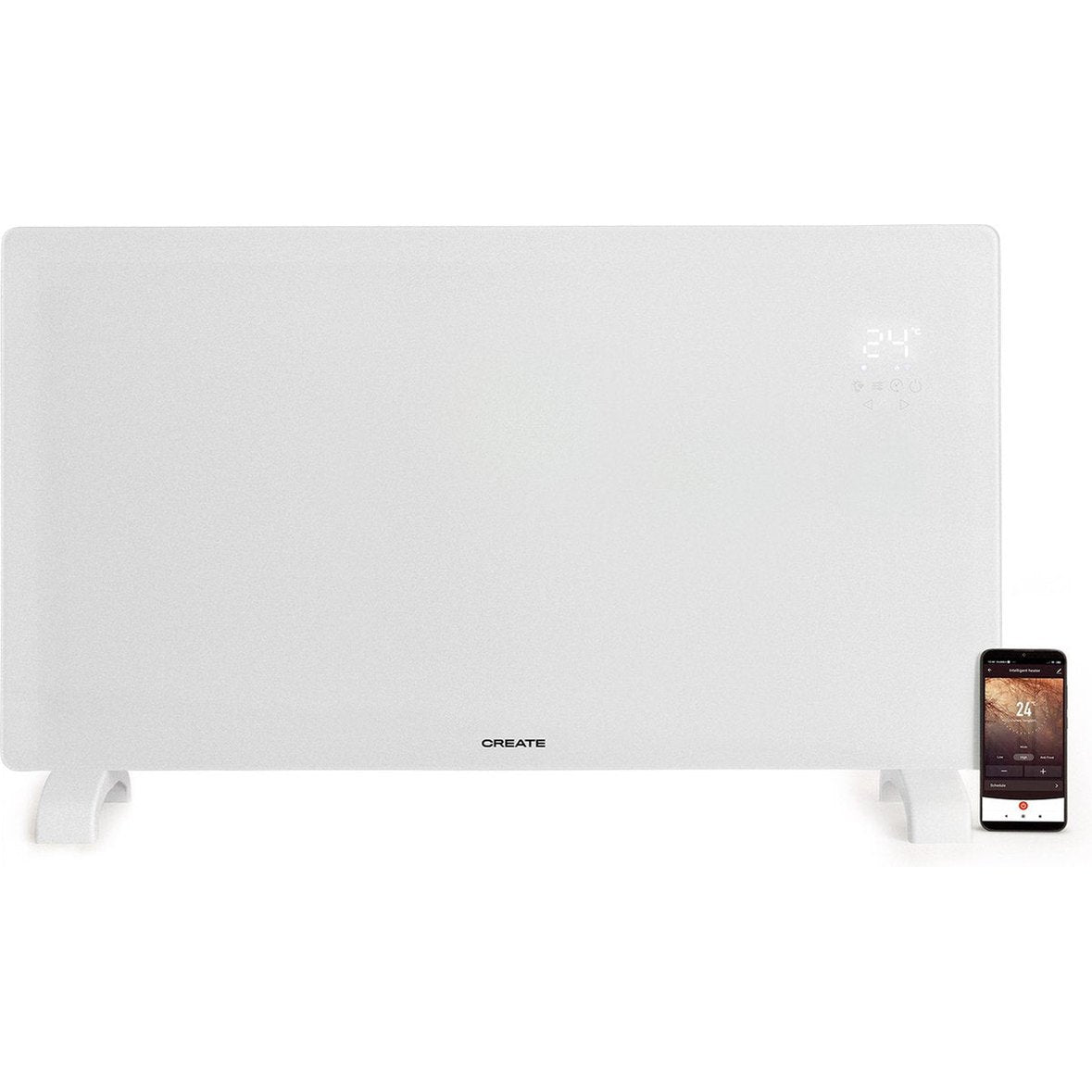 Create - WARM CRYSTAL 1500W – Black Electric Glass Convector with WiFi, LED Touch Screen, and 2 Power Levels