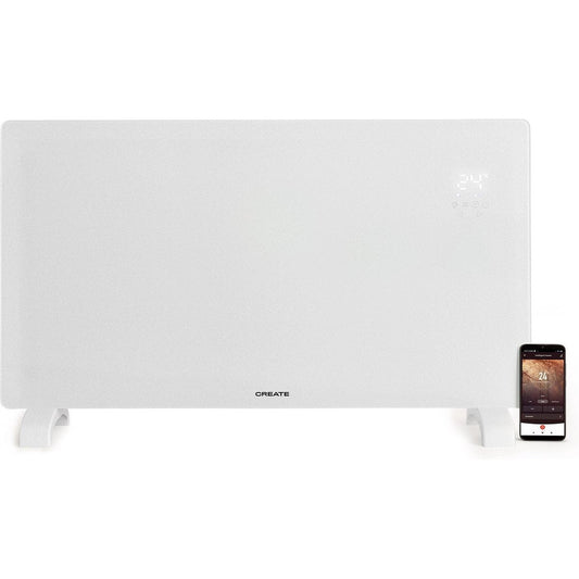 Create - WARM CRYSTAL 1500W – Black Electric Glass Convector with WiFi, LED Touch Screen, and 2 Power Levels