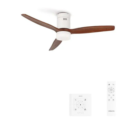 CREATE - Windcalm DC Ceiling Fan White Dark Wood Wings with Light Silent Dimmable Light Timer WiFi Power 40W Diameter 132 cm (With Light)