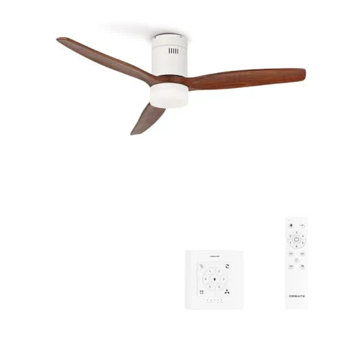 CREATE - Windcalm DC Ceiling Fan White Dark Wood Wings with Light Silent Dimmable Light Timer WiFi Power 40W Diameter 132 cm (With Light)