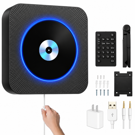 Portable CD Player Built-in HiFi Speakers,Bluetooth CD Player with FM Radio/USB/Headphone Jack,Wall Mountable CD Player for Home with Remote Control AUX Input/Output Pulling-Switch(BLACK))