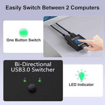 Mleeda Usb 3.0 Switch Selector - Share 1 Device Between 2 Computers Easily