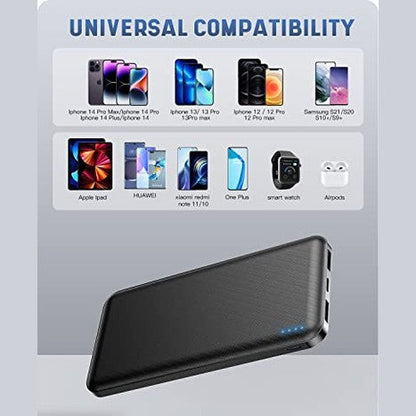 Fahefana Power Bank Ultra Slim 10000 Mah Compatible With Iphone 15 - Lightweight & Portable