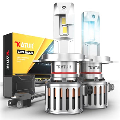 KATUR H4 LED Car Bulb with 200W power and 40000LM brightness, featuring a sleek design and adjustable beam angle.