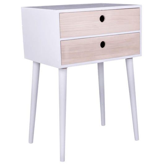House Nordic Rimini white wooden bedside table with two drawers and a melamine top