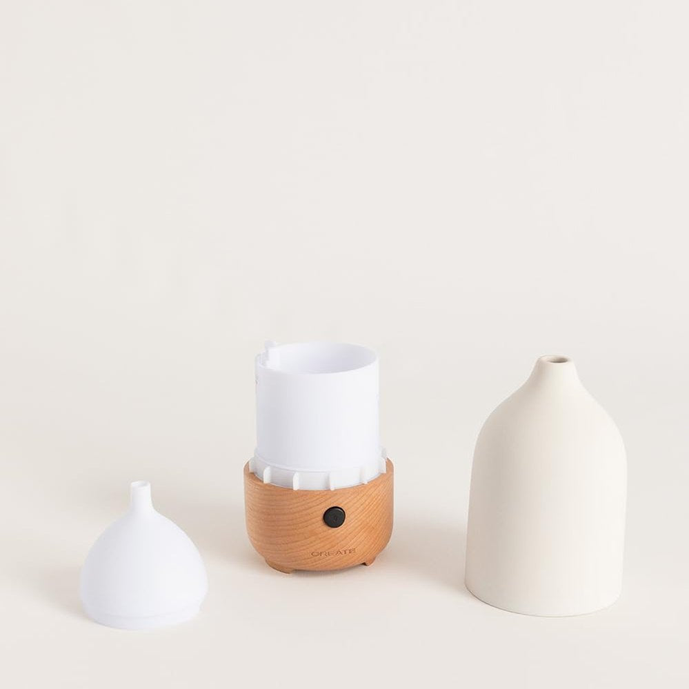 CREATE - Aroma Ceramic Aroma Diffuser and Mini Humidifier – Cream White (100 ml) 
