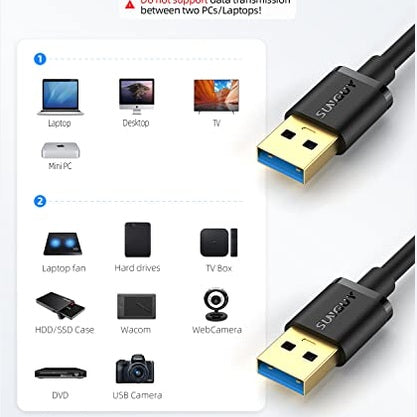 Sunguy Usb 3.0 Cable Short, 0.3 M, Compatible With Usb Devices, Super Speed 5 Gbps