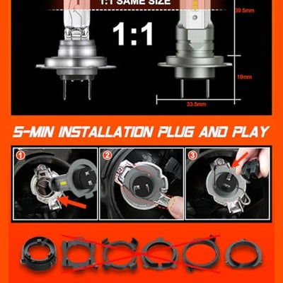YPSNH H7 LED Bulbs with CSP technology, bright 6500K white light, compact design