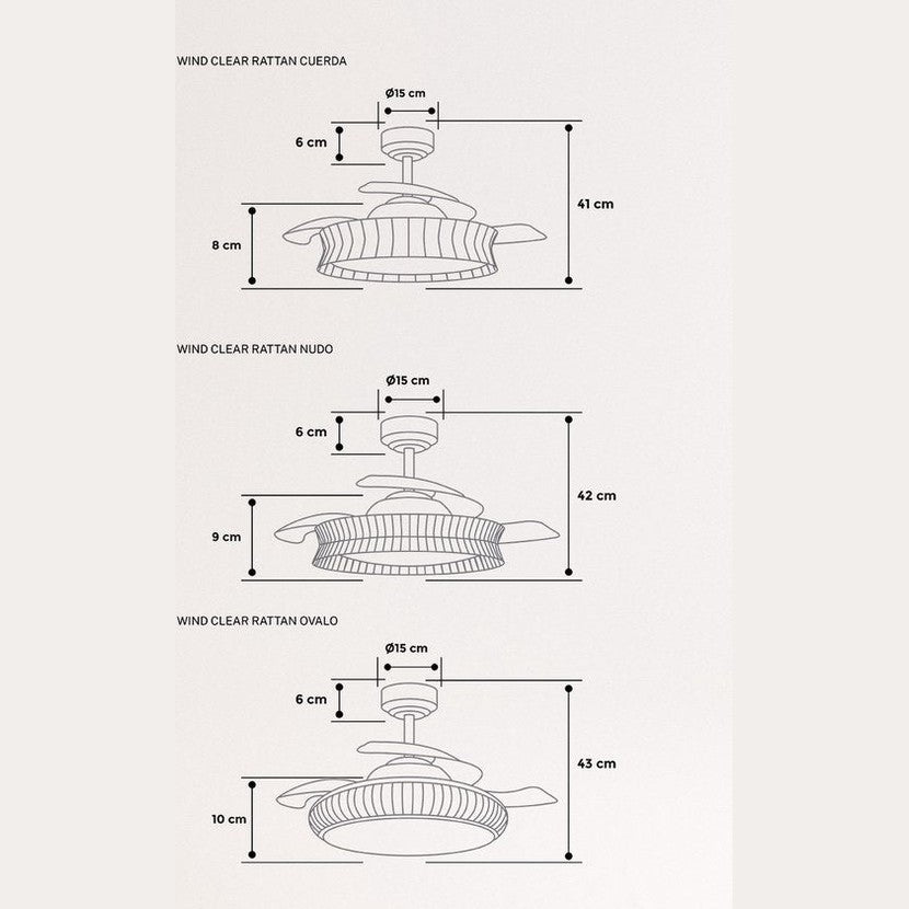 CREATE - Ceiling Fan with Silent Light 40W Ø107 cm - Wicker Finish - RATTAN WIND CLEAR