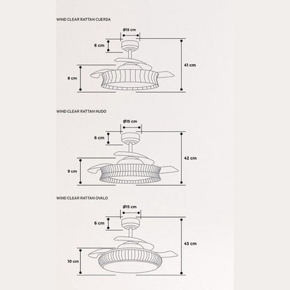 CREATE - Ceiling Fan with Silent Light 40W Ø107 cm - Wicker Finish - RATTAN WIND CLEAR