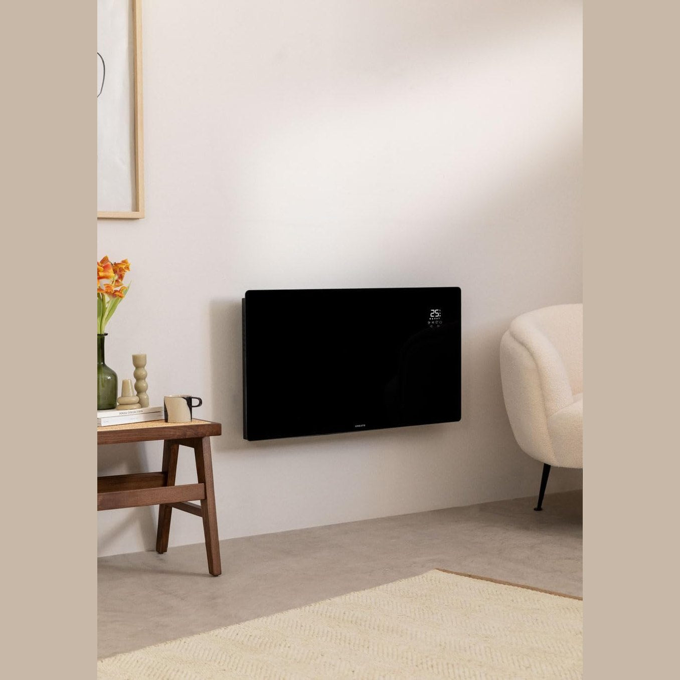 Create - WARM CRYSTAL 1500W – Black Electric Glass Convector with WiFi, LED Touch Screen, and 2 Power Levels