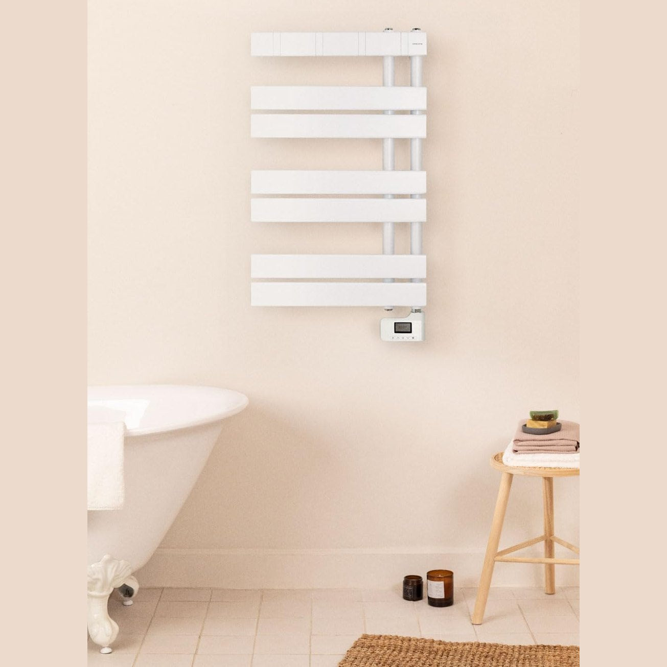 Create - Warm Towel Modern/Electric Towel Rail White / 80 x 50 cm / 2 in 1, 6 Operating Modes, LCD Display, Timer up to 24 Hours, 400 W