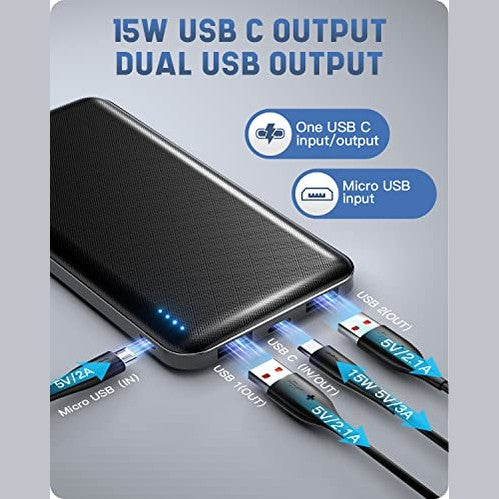 Fahefana Power Bank Ultra Slim 10000 Mah Compatible With Iphone 15 - Lightweight & Portable