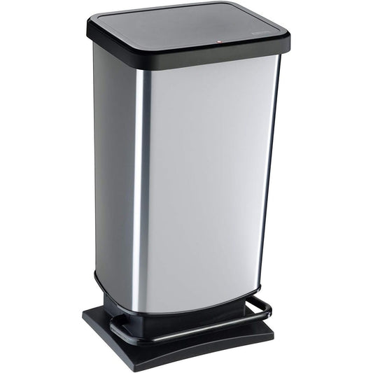 ROTHO - Paso Rubbish Bin 40 L with Pedal and Lid, Plastic (PP) BPA-Free, Carbon Metallic, 40 L (35.3 x 29.5 x 67.6 cm)