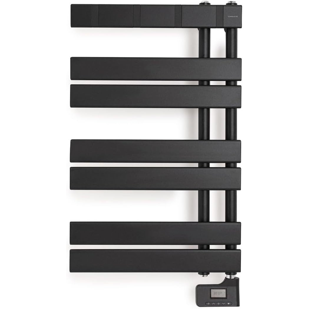 Create - Warm Towel Modern/Electric Towel Holder for Wall Black / 80 x 50 cm / 2 in 1, 6 Operating Modes, LCD Display, Timer up to 24 Hours, 400 W