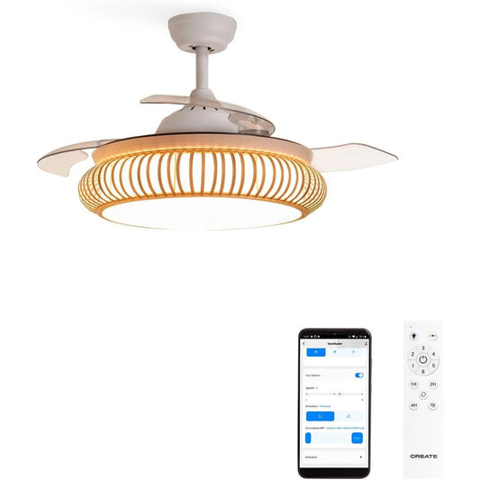 CREATE - Windclear Ceiling Fan with Lighting White Oval with WiFi Remote Control 6 Speed Diameter 107 cm