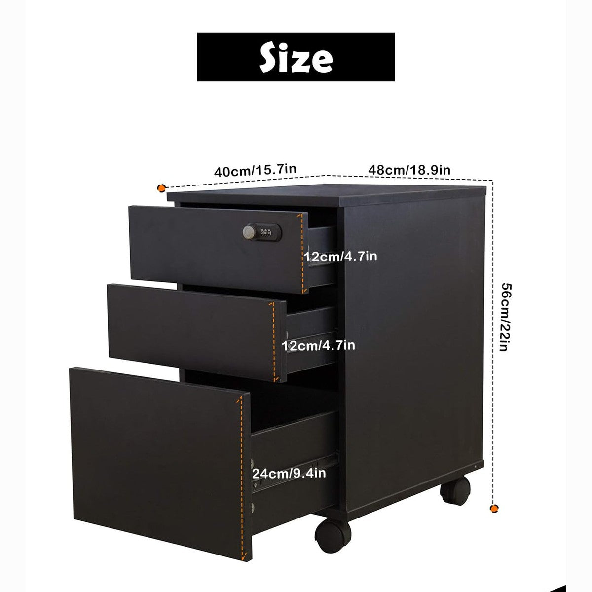 Happy Home 3 Drawer Lockable Wooden Document Cabinet