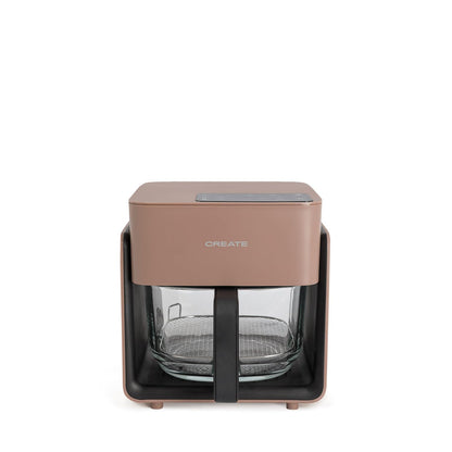 CREATE 4.2L Mist Oil-Free Hot Air Fryer with Mocha Water Steamer, featuring a glass container and touch screen display