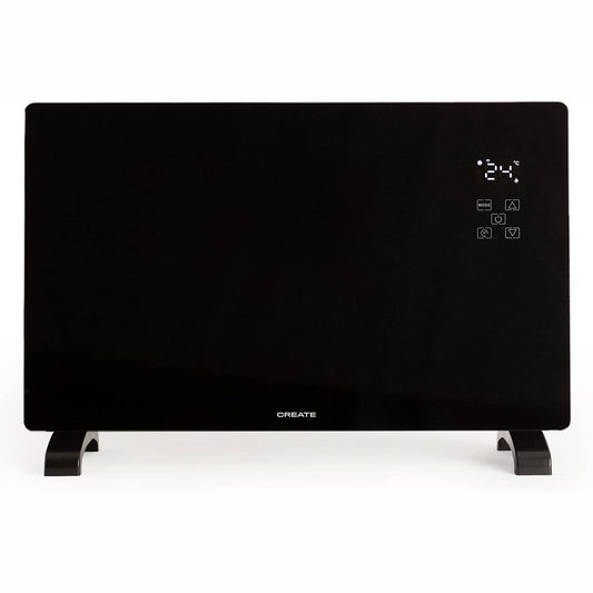 Create - WARM CRYSTAL 1500W – Black Electric Glass Convector with WiFi, LED Touch Screen, and 2 Power Levels