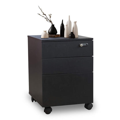 Stylish black Happy Home 3 drawer wooden document cabinet with lock for office documents