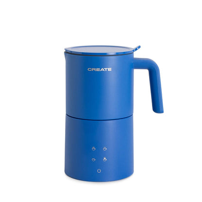 Cobalt Blue CREATE Electric Milk Frother Studio Pro with touch screen and stainless steel carafe