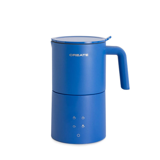 Cobalt Blue CREATE Electric Milk Frother Studio Pro with touch screen and stainless steel carafe