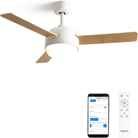 Create - WIND BALL – 40W Silent Ceiling Fan with 15W LED Light, 6 Speeds, Summer/Winter Function, Reversible Blades (Ø112 cm)