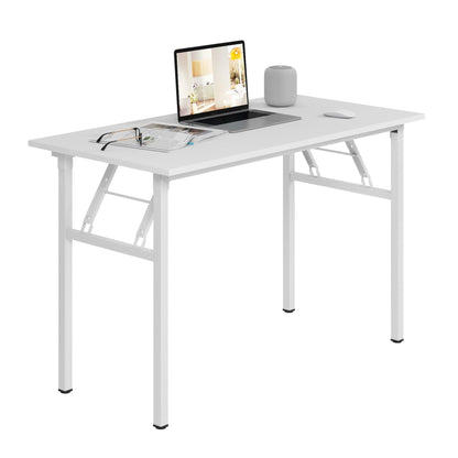 Modern white folding desk with particle wood chipboard top and powder-coated steel legs