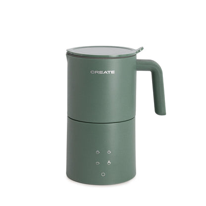 CREATE Green Sage Electric Milk Frother with touch screen and dishwasher-safe carafe