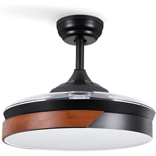 CREATE - WIND CLEAR - Silent ceiling fan 40W Ø107 cm - Black & Dark wood - With light