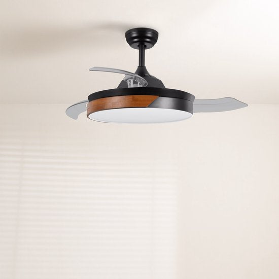 CREATE - WIND CLEAR - Silent ceiling fan 40W Ø107 cm - Black & Dark wood - With light