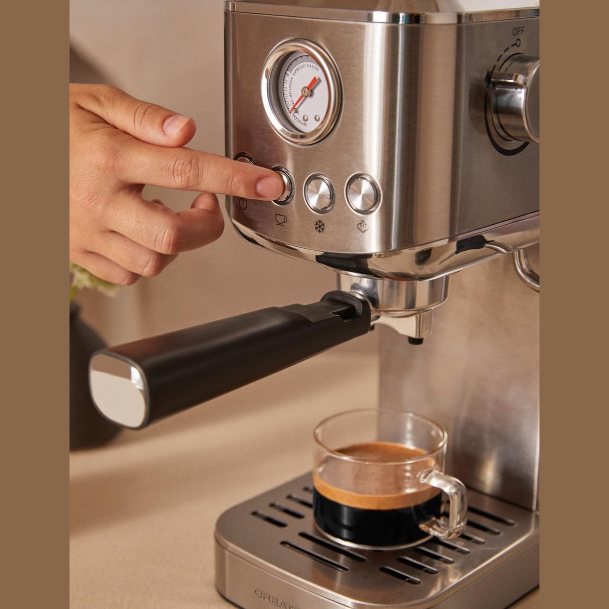 CREATE - Thera Classic Compact Espresso Machine – Semi-Automatic, 20 Bar, 1350 W - Stainless Steel