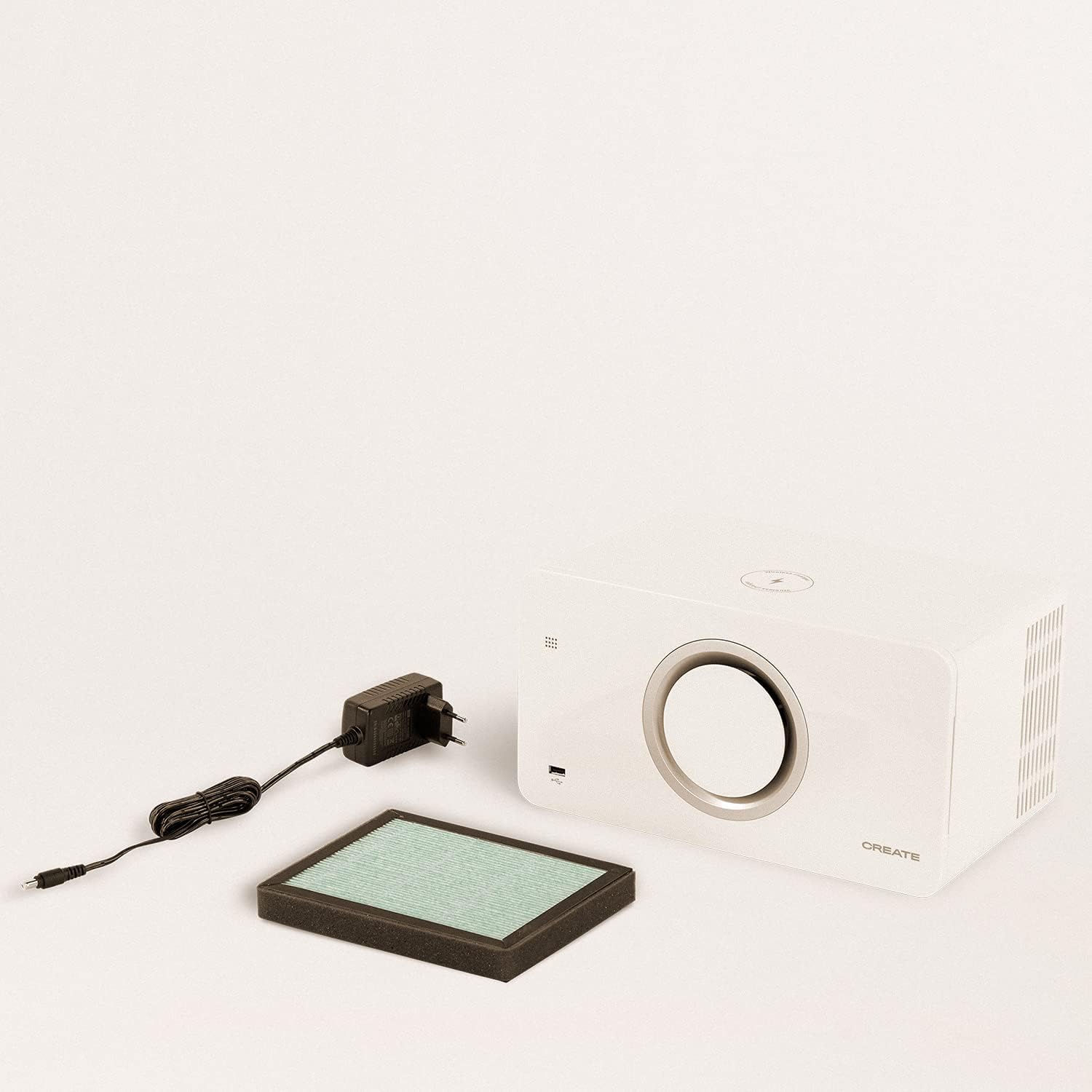 CREATE - AIR PURE COMPACT – Air Purifier with Bluetooth Speaker and Wireless Charger, White