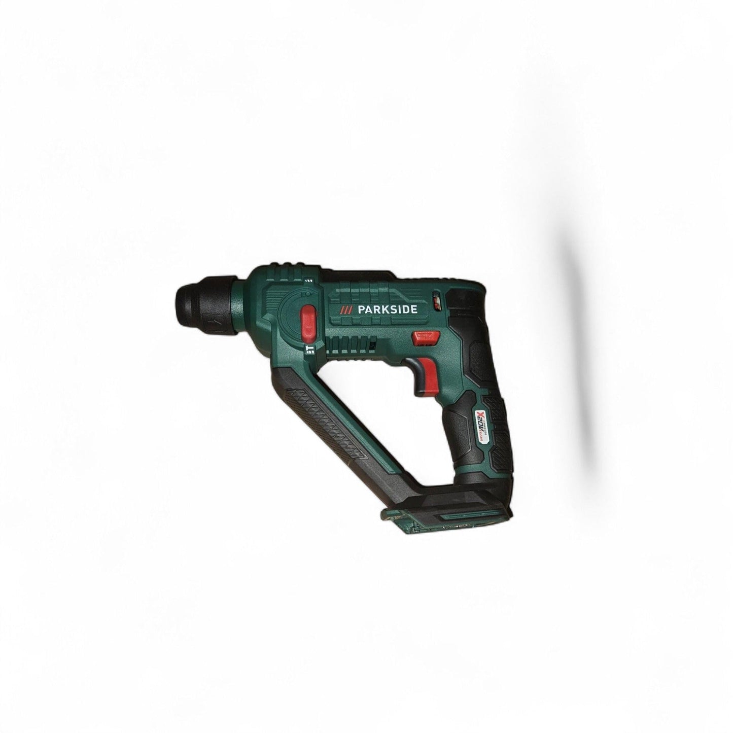 Parkside cordless hammer drill with dark green color and various bits