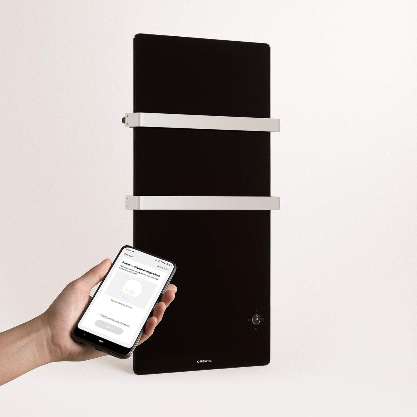Create - Warm Towel Cristal – Electric Glass Towel Rail with WiFi, Black