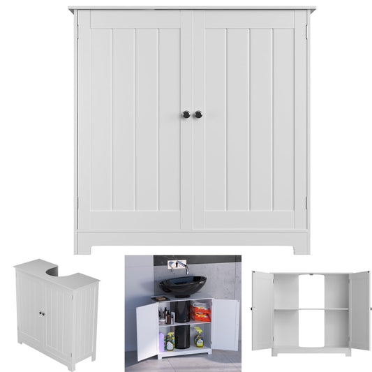 Lucn Pedestal Bathroom Cabinet with two doors and an adjustable shelf, white color