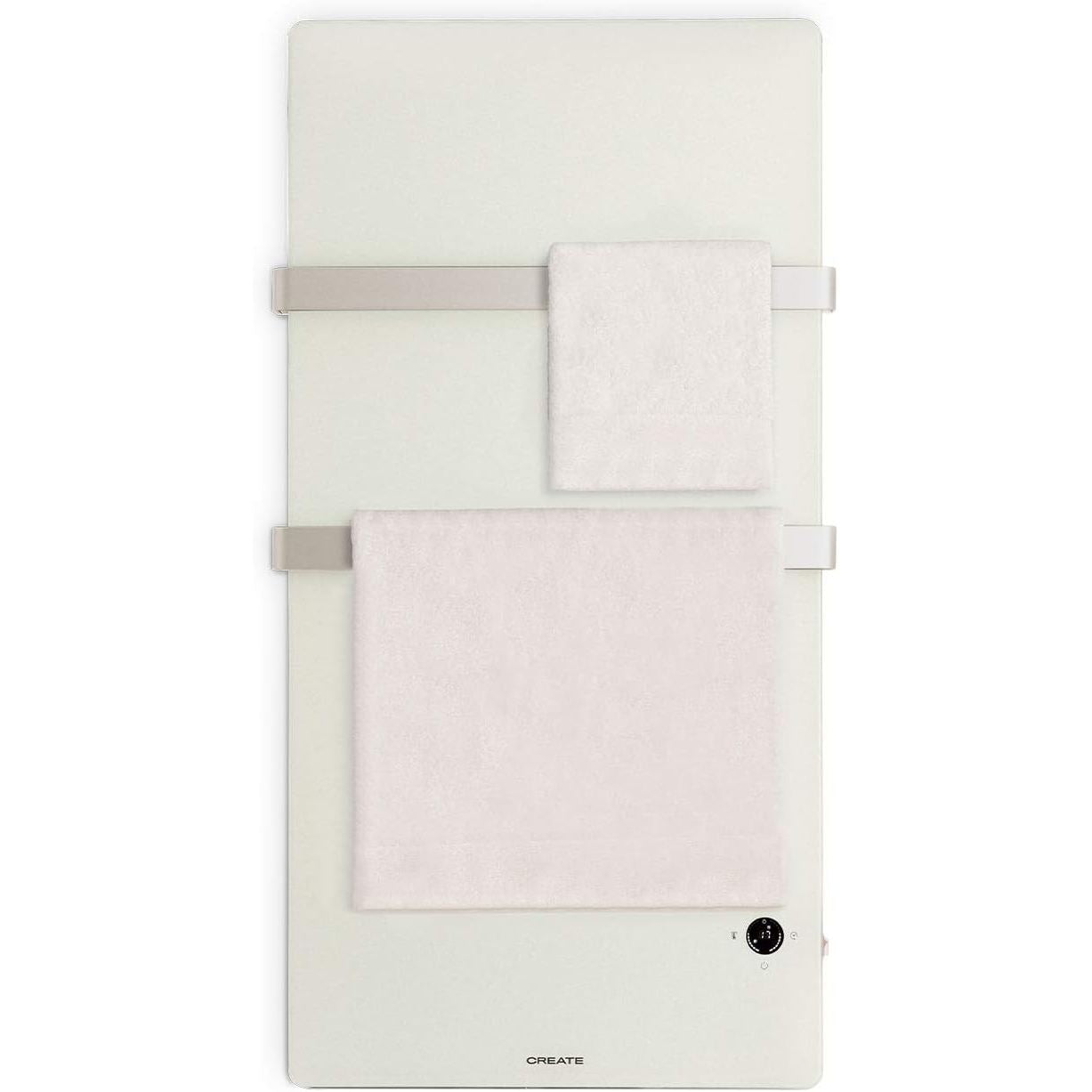 Create - Warm Towel Crystal/Electric Bathroom Radiator White 1 cm Glass with Remote Control / 110 x 1.3 x 55 cm, 600 W