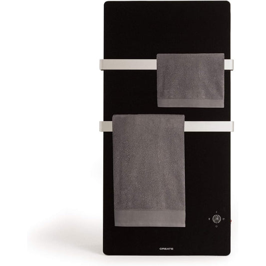 Create - Warm Towel Cristal – Electric Glass Towel Rail with WiFi, Black