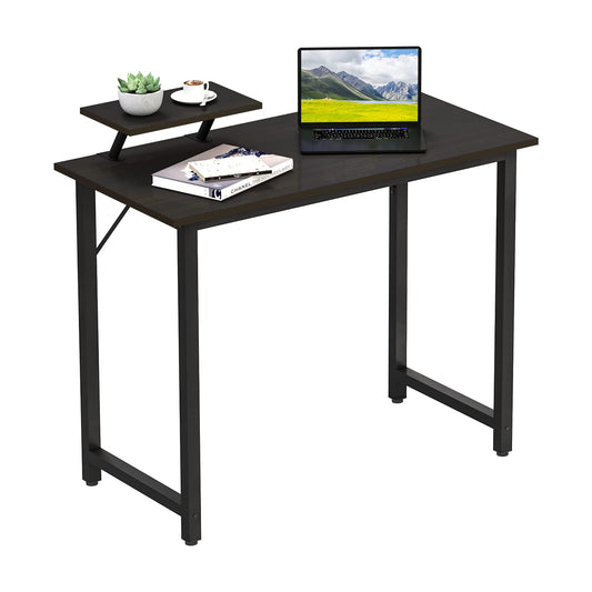 Modern black computer desk with adjustable holder and three drawers from Chleby